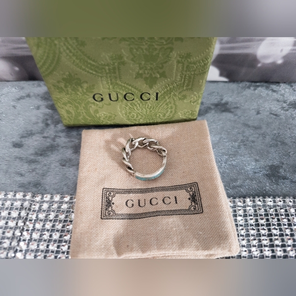 Gucci-NIB- Tag Chain Enamel Arg 925 Ring Gucci Size 19 - Picture 3 of 8
